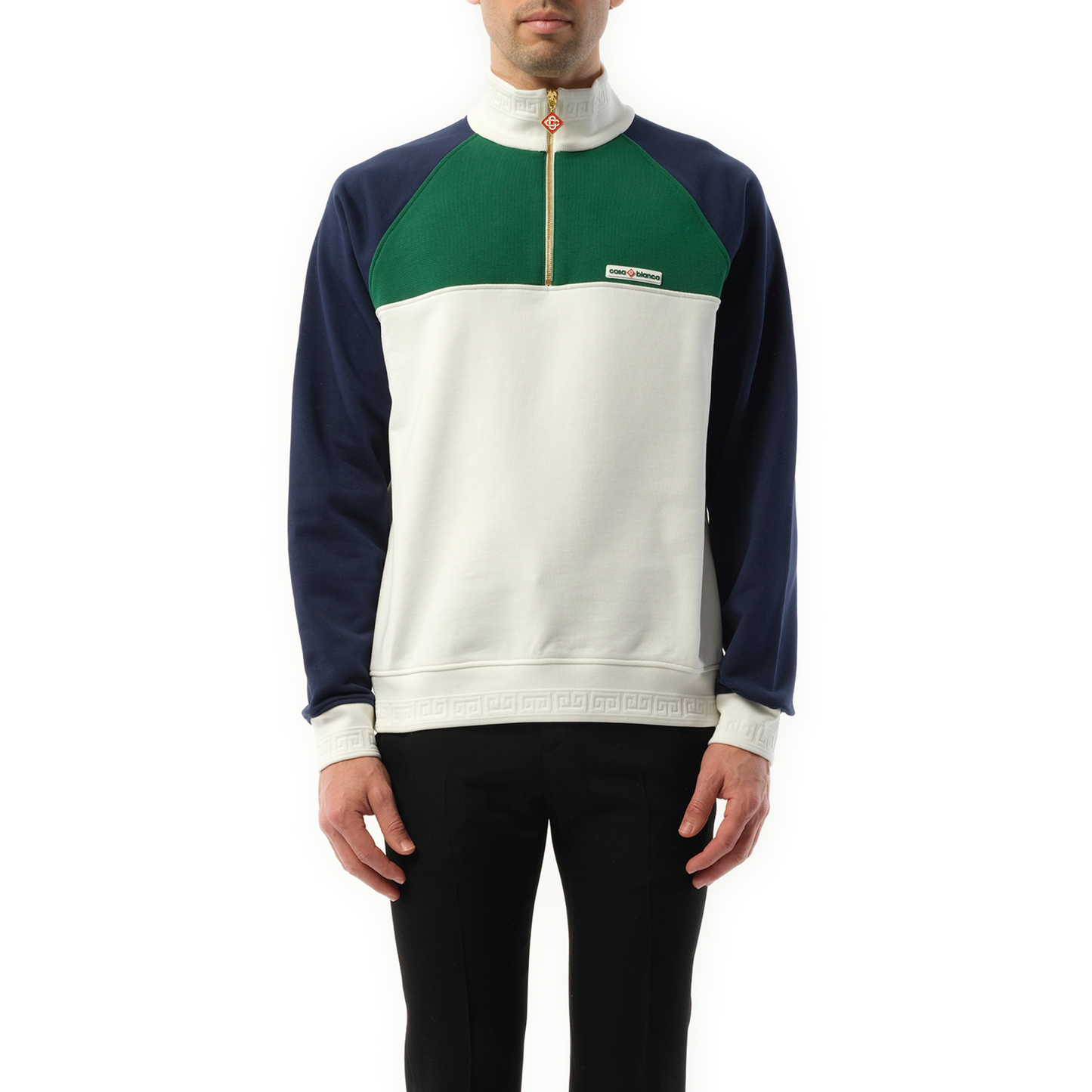 Quarter Zip Colourblock Sweatshirt in Green/Navy/White