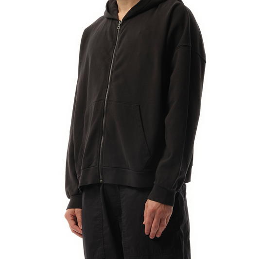 Curved Logo Zipped Hoodie in Black/Off White