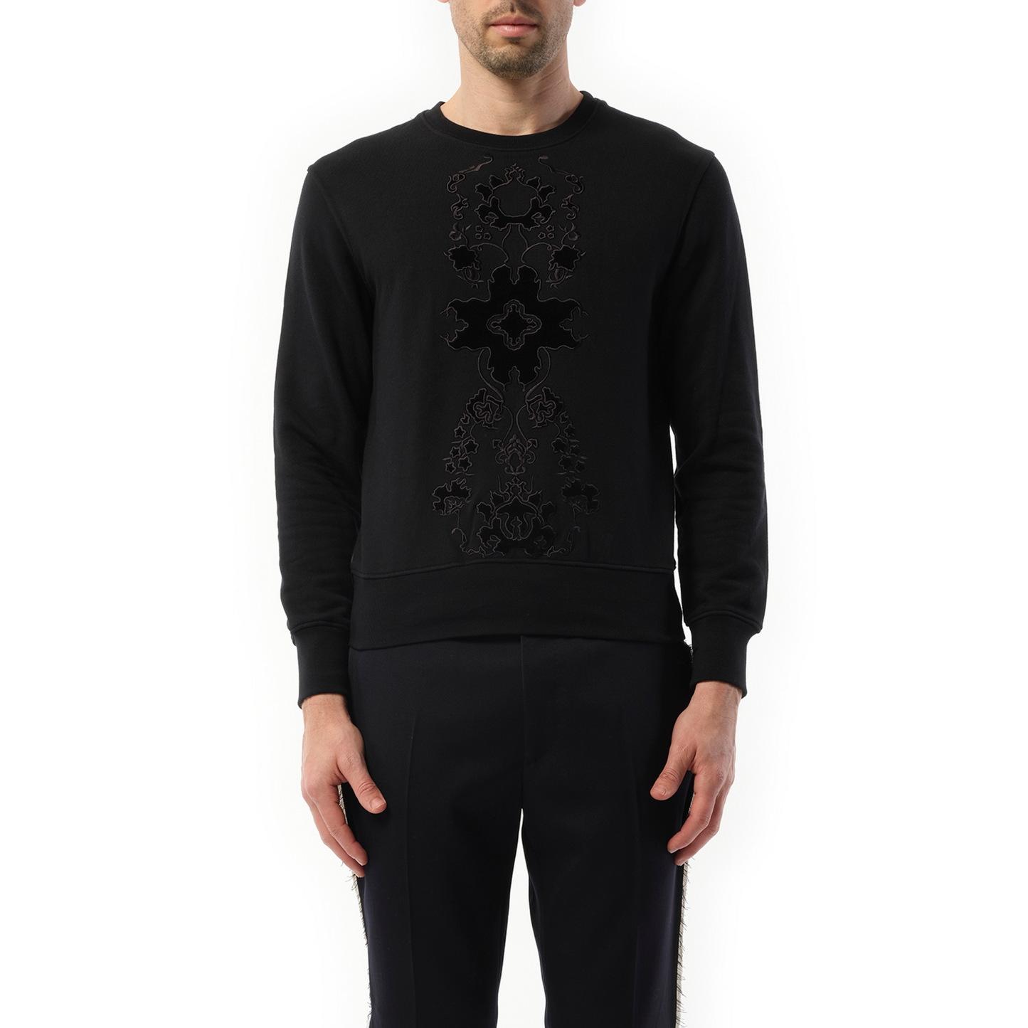 Velvet Embroidered Sweatshirt in Black