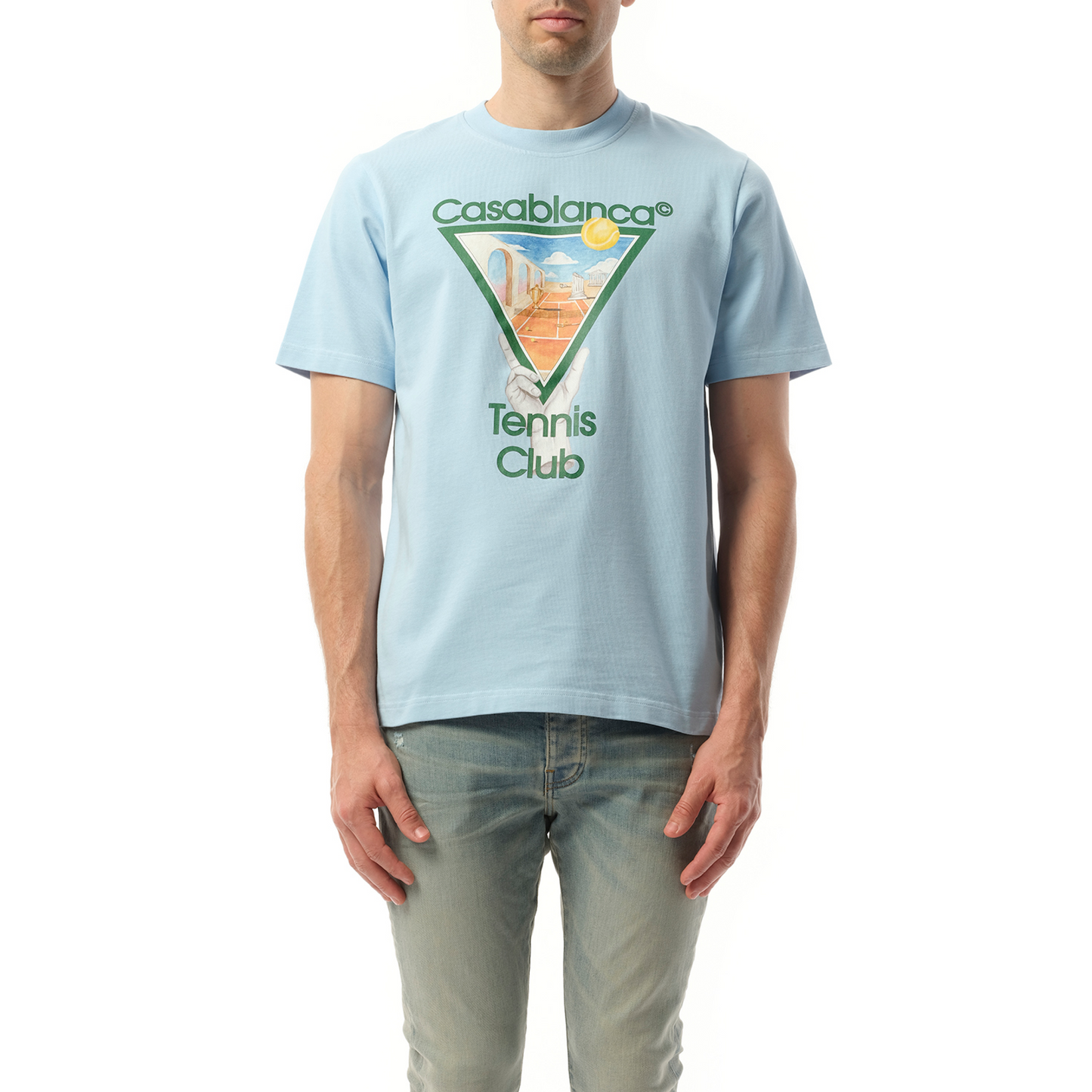 Metaphysical Tennis Icon Printed T-Shirt in Light Blue