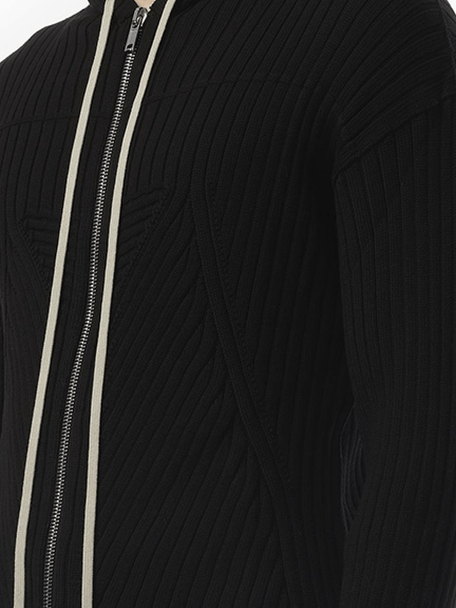 Rick Owens Zipped Knit Hoodie in Black