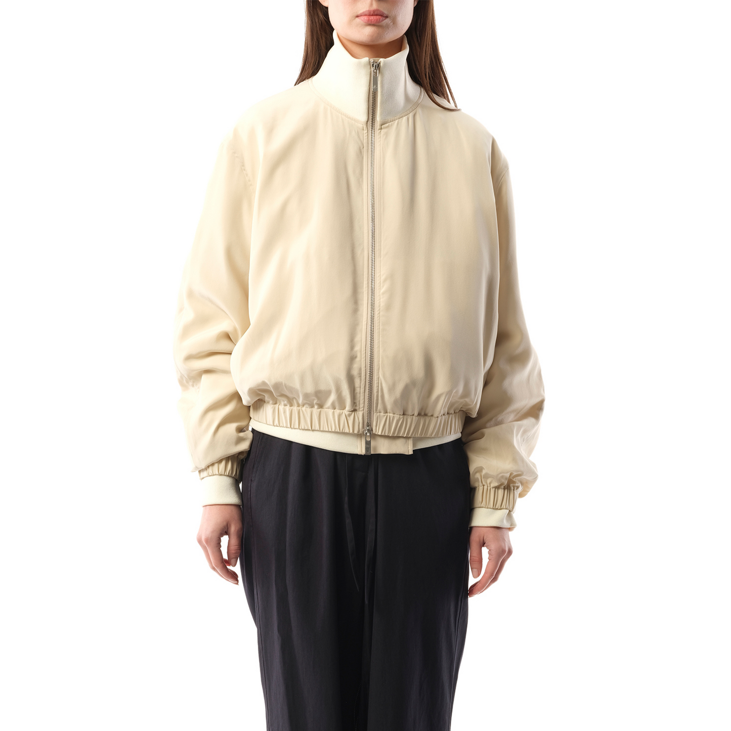 Silk Zip Bomber Jacket in Oat