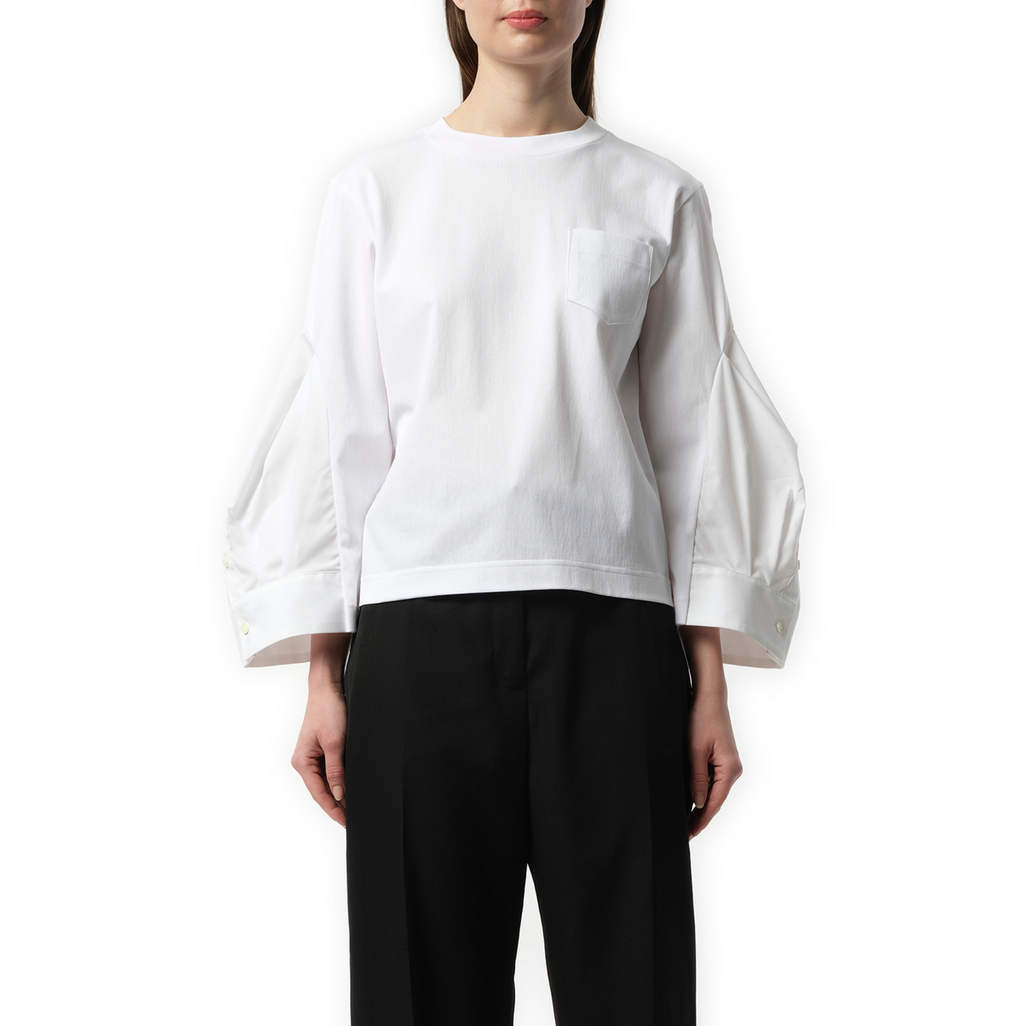 Big Sleeve Cotton Poplin x Cotton Jersey T-Shirt in White