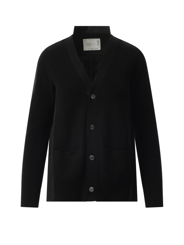 Sacai Cotton Knit x Cotton Poplin Cardigan in Black