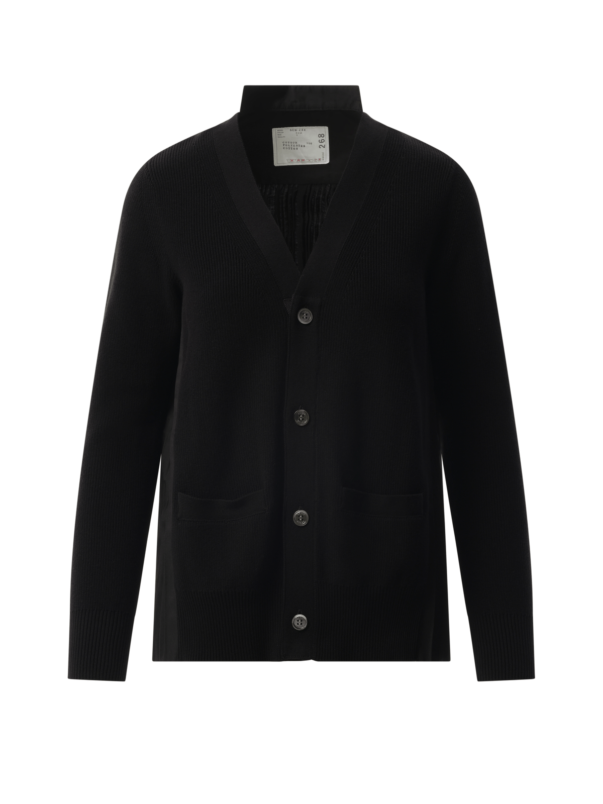 Sacai Cotton Knit x Cotton Poplin Cardigan in Black