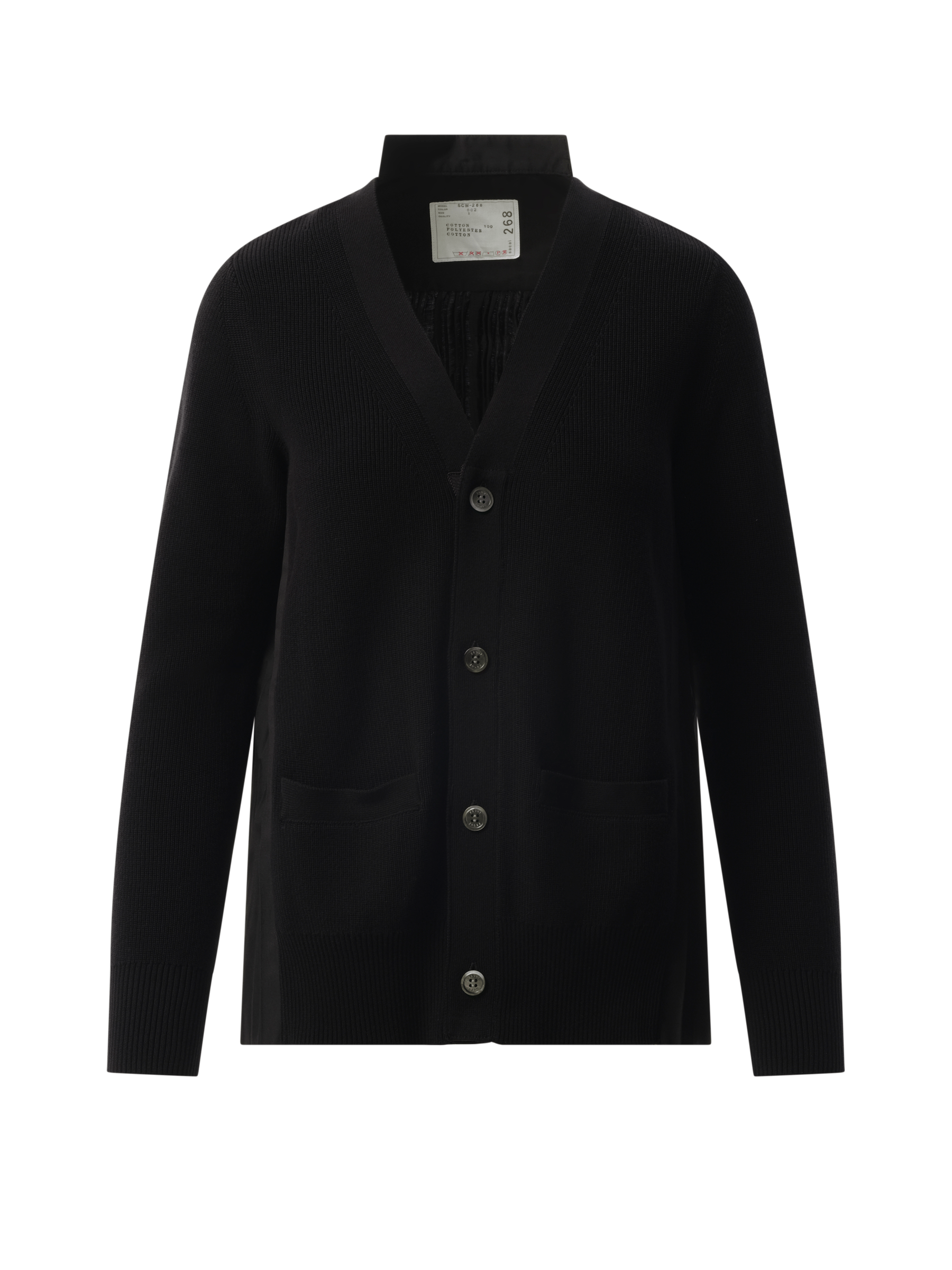 Sacai Cotton Knit x Cotton Poplin Cardigan in Black