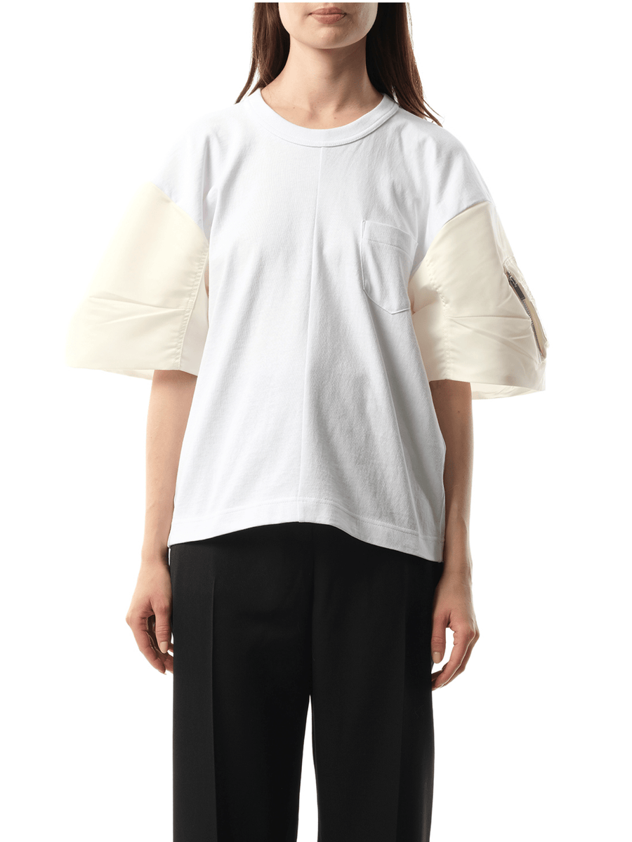 Nylon Twill Cotton Jersey T-Shirt in Off White