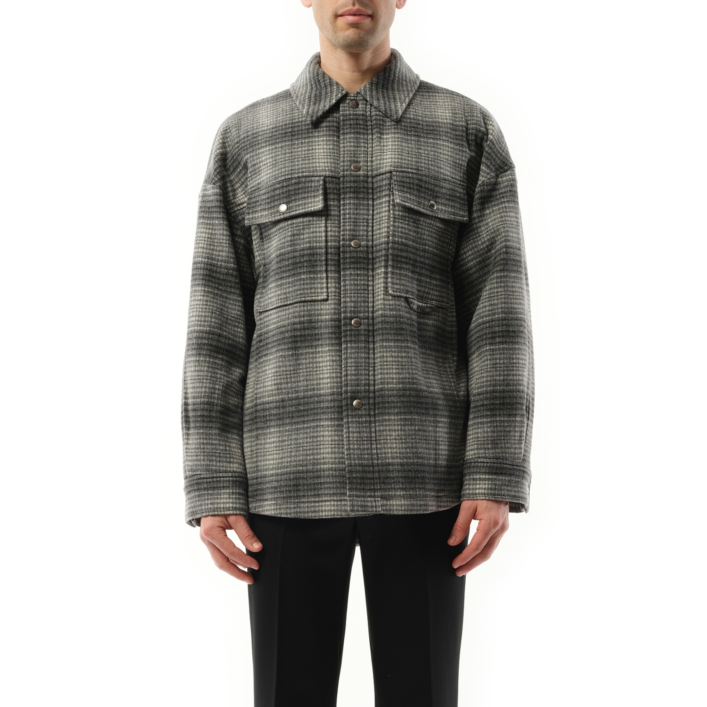 Wool Check Shirt in Grey