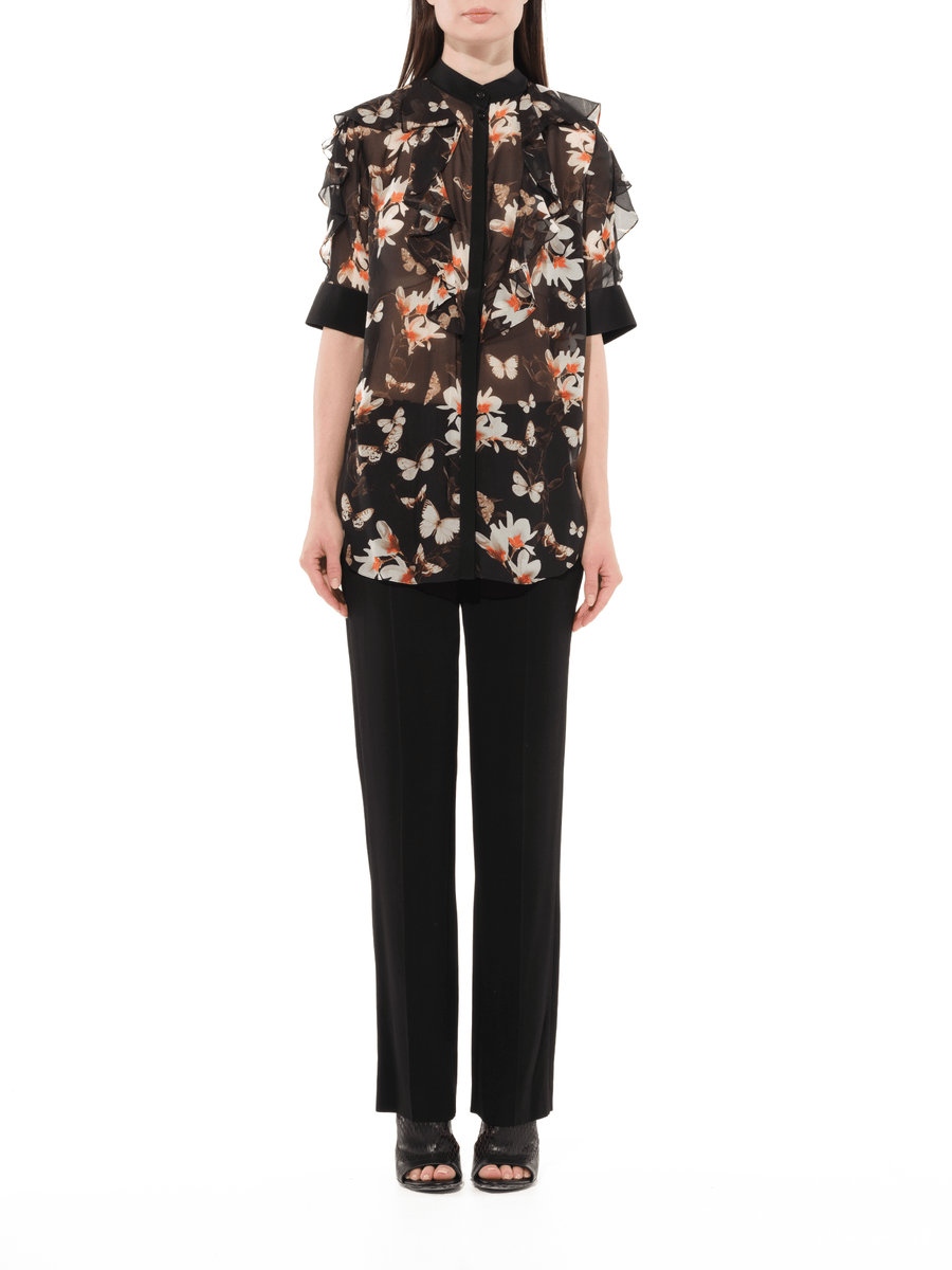 Short Sleeve Shirt with Flower Print in Black