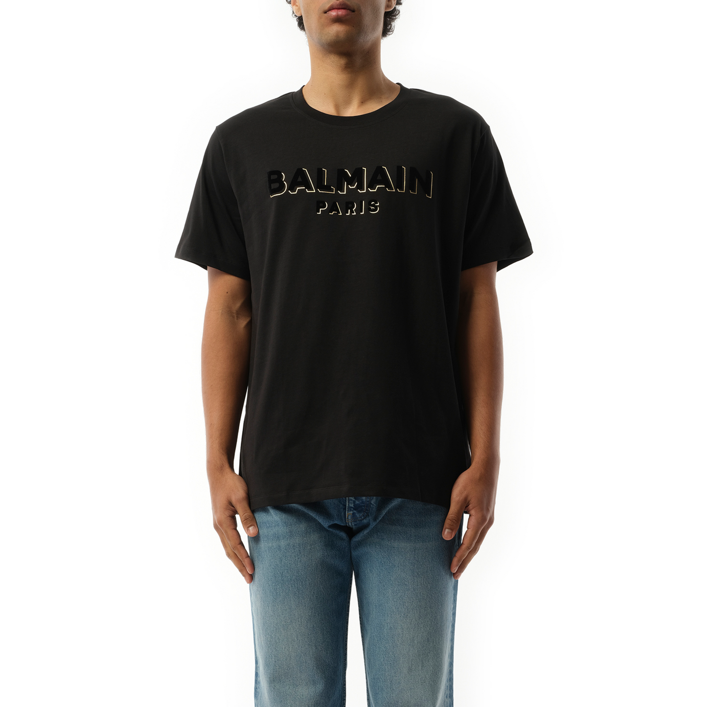 Balmain Flock & Foil T-Shirt in Black/Gold