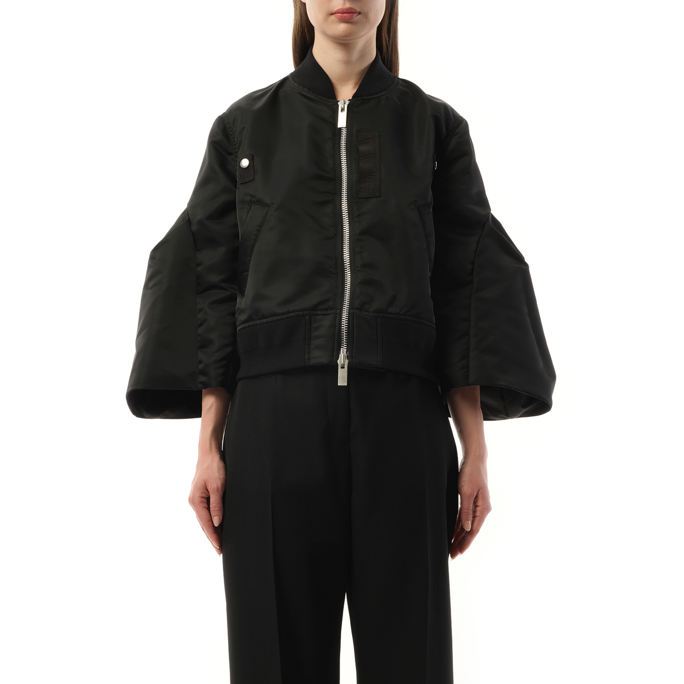 Nylon Twill Big Sleeve Blouson in Black