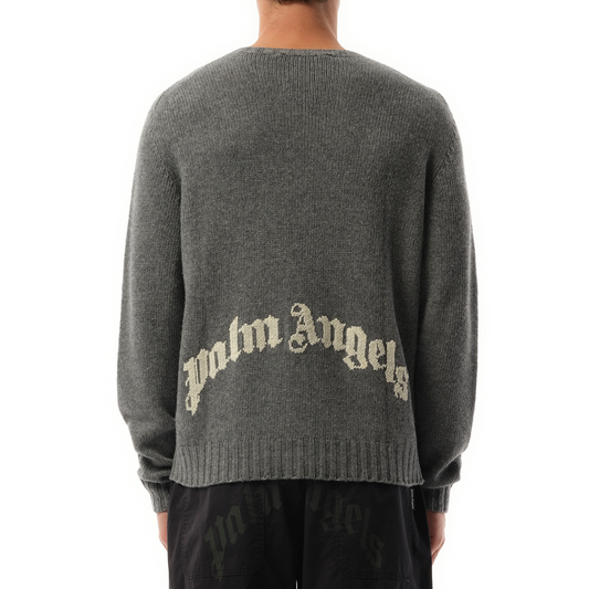 Curved Logo Sweater in Grey Melange/Off White