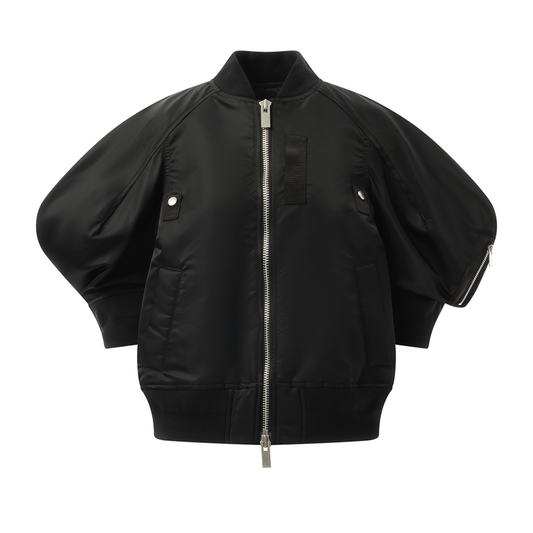 Nylon Twill Quarter Sleeve Blouson in Black