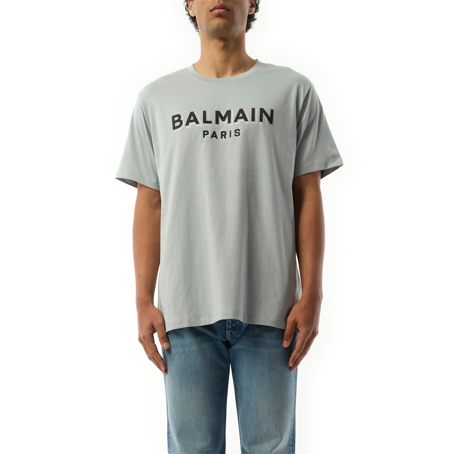 Balmain Flock & Foil T-Shirt in Grey/Black