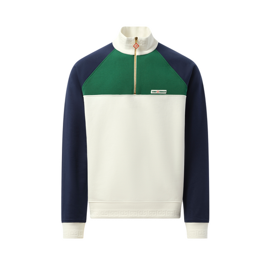 Quarter Zip Colourblock Sweatshirt in Green/Navy/White