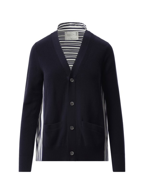 Sacai Cotton Knit x Cotton Poplin Cardigan in Navy