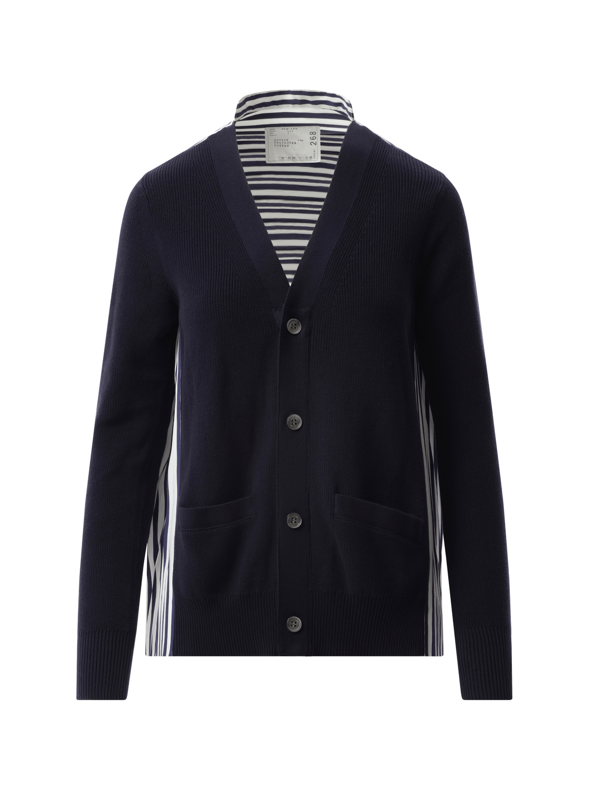 Sacai Cotton Knit x Cotton Poplin Cardigan in Navy