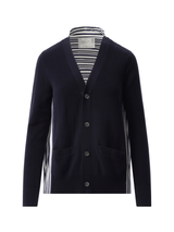Sacai Cotton Knit x Cotton Poplin Cardigan in Navy