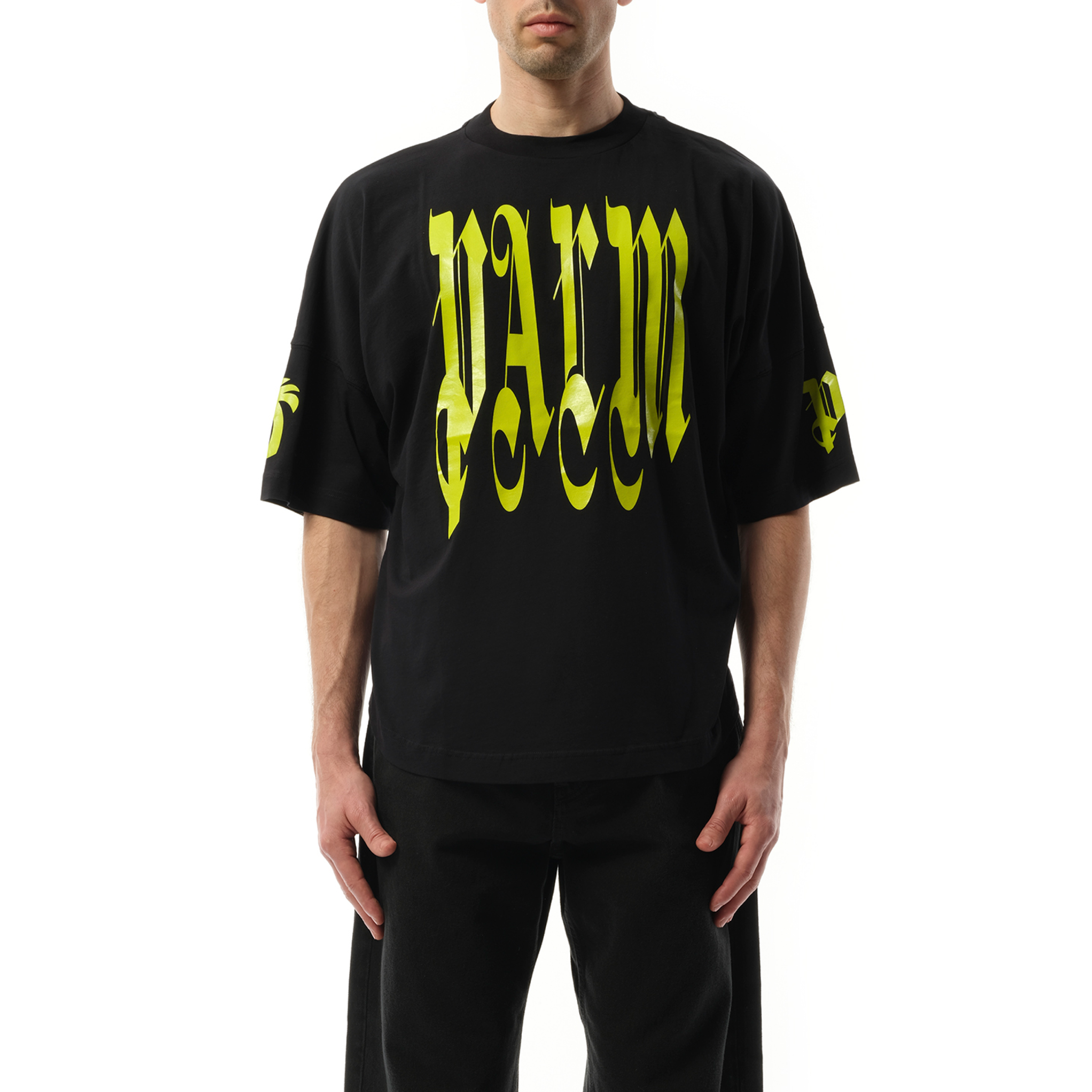 Back Gothic Palm Over T-Shirt in Black/Lime