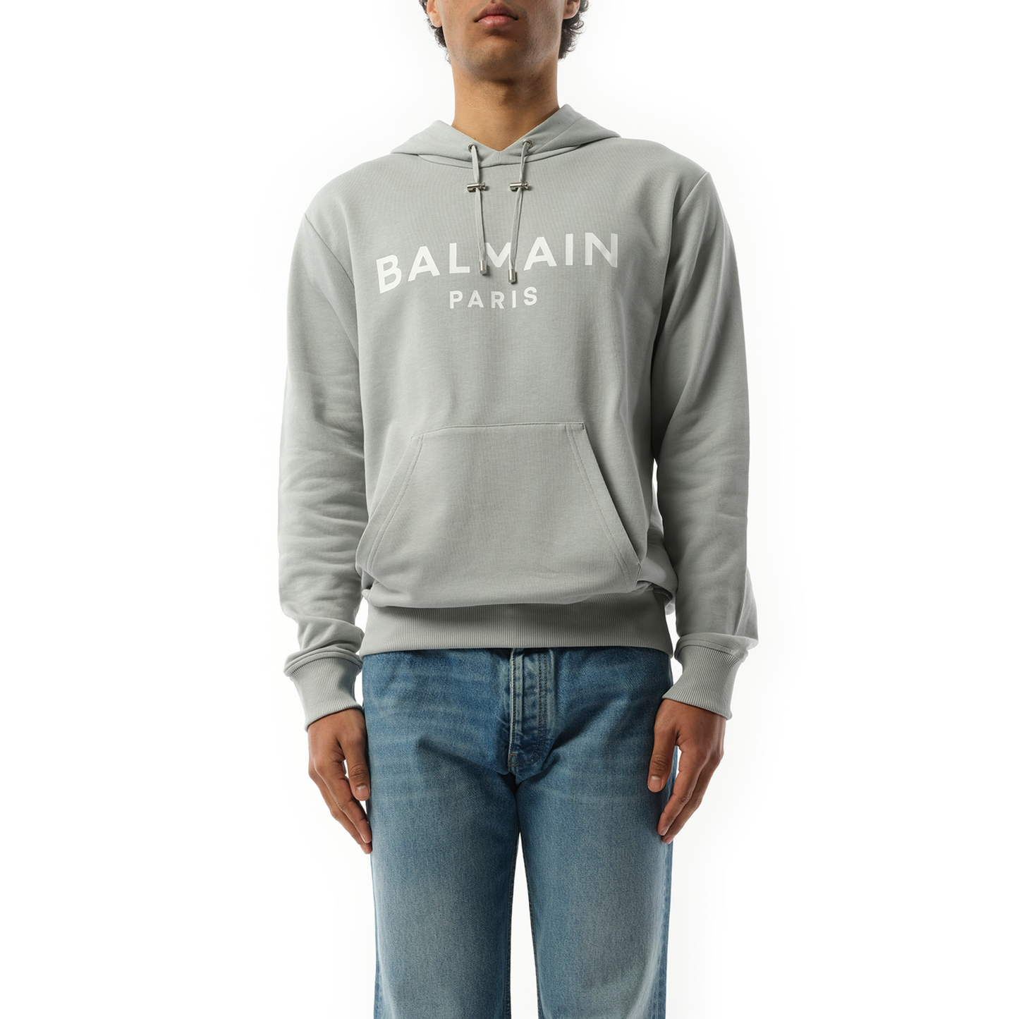 Balmain Print Hoodie in Grey/White