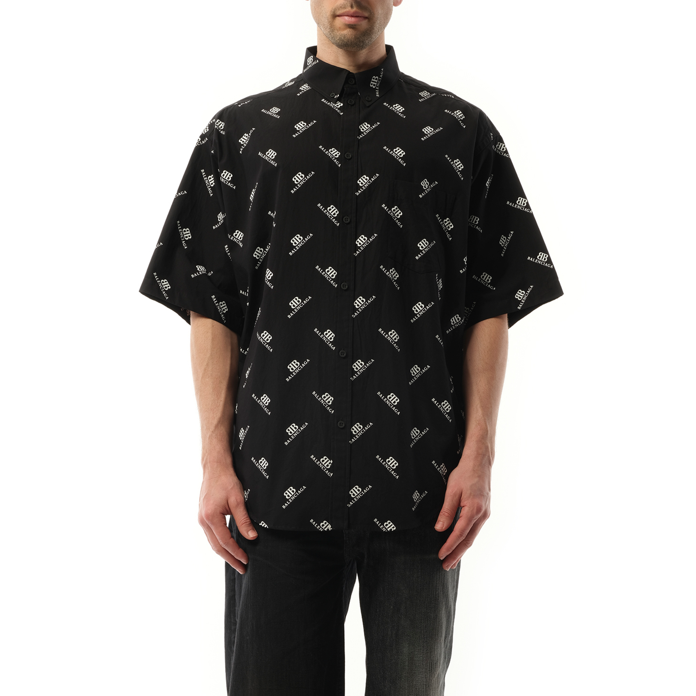 Monogram S/S Large Fit Shirt in Black/White