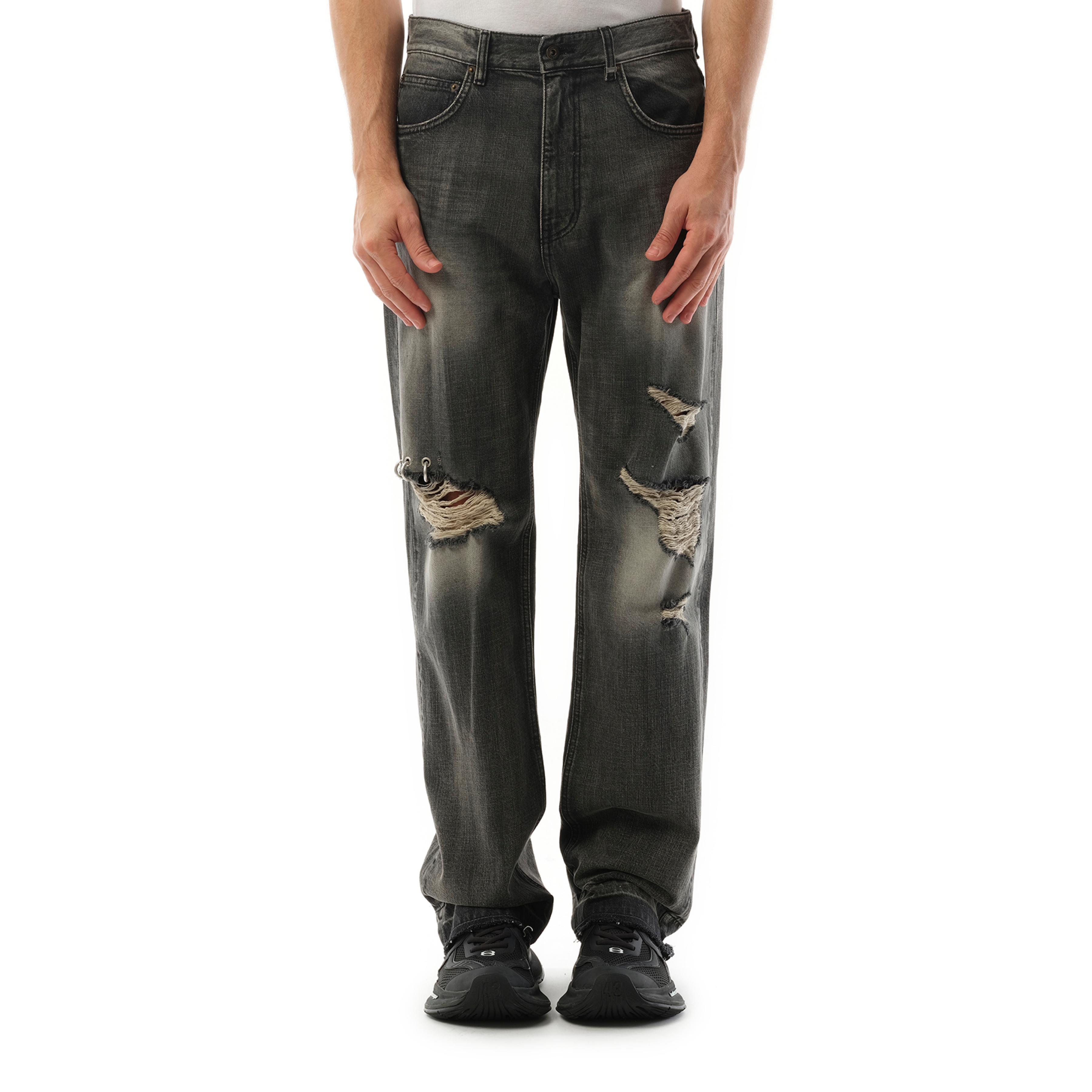 Distressed Denim Trousers in Black