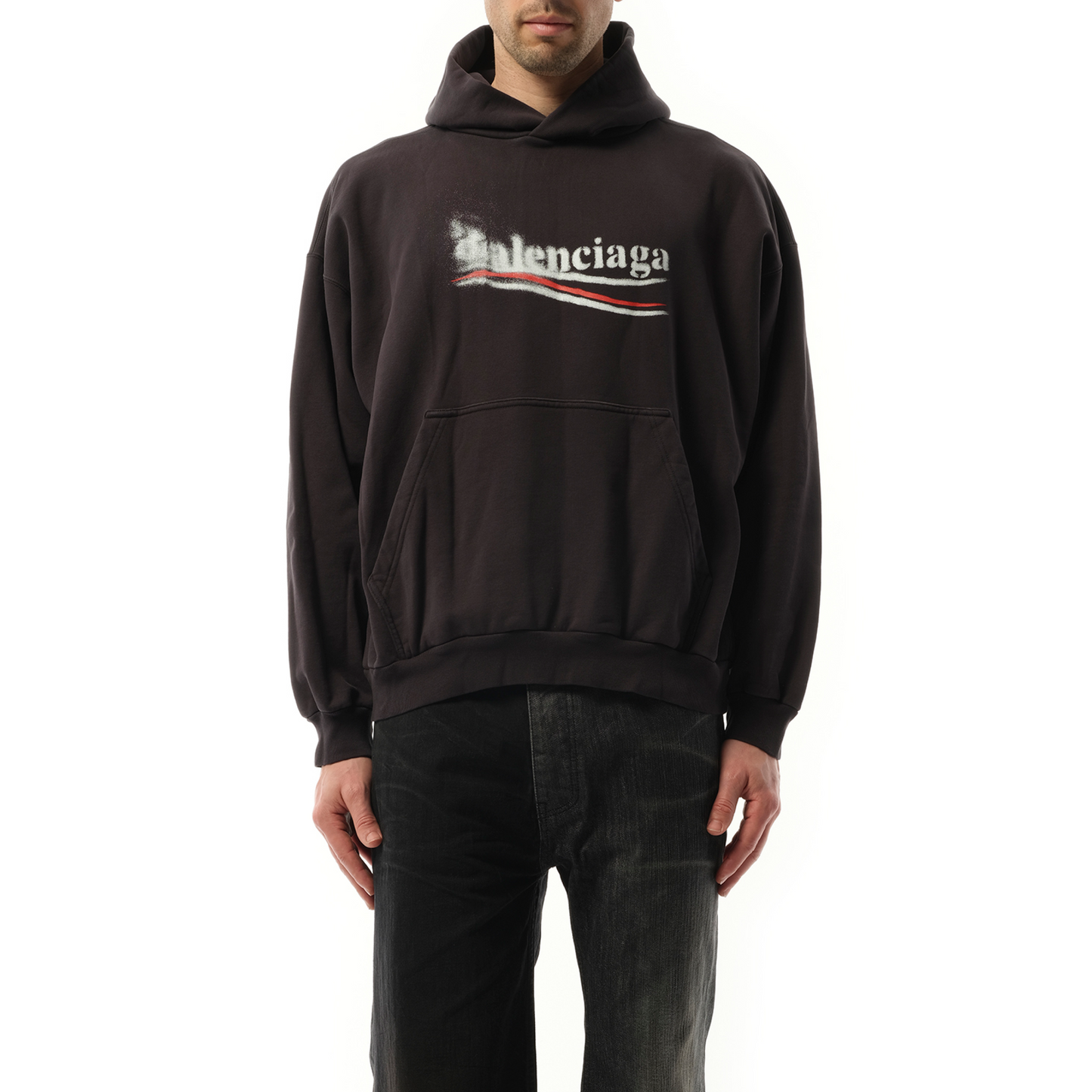 Political Stencil Medium Fit Hoodie in Faded Black