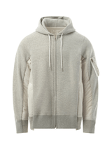 Sacai Sponge Sweat Nylon Twill Zip Hoodie in Light Gray