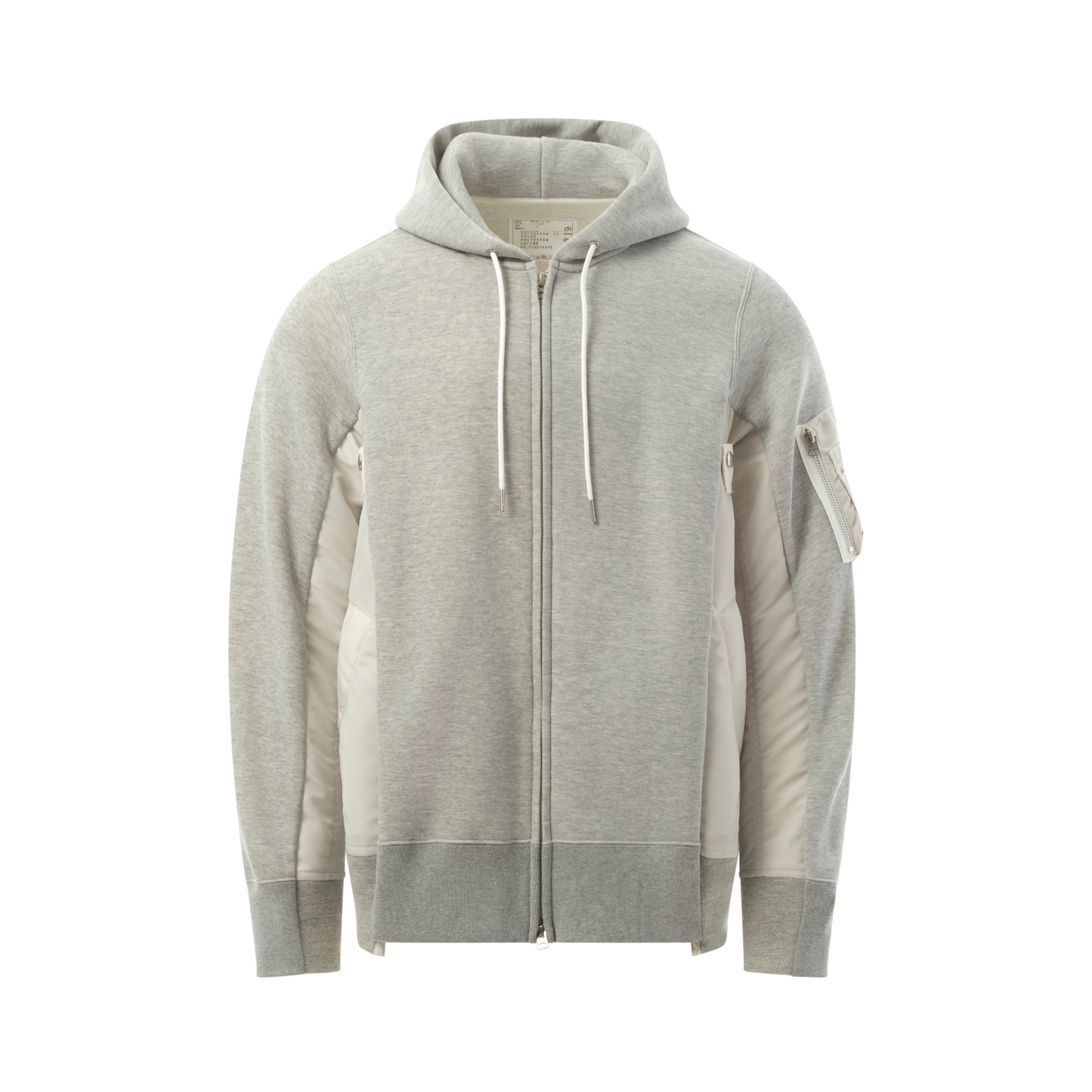 Sponge Sweat Nylon Twill Zip Hoodie in Light Gray