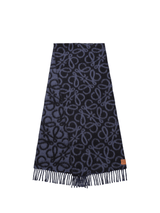 Loewe Textured Anagram Scarf in Navy Blue/Blue