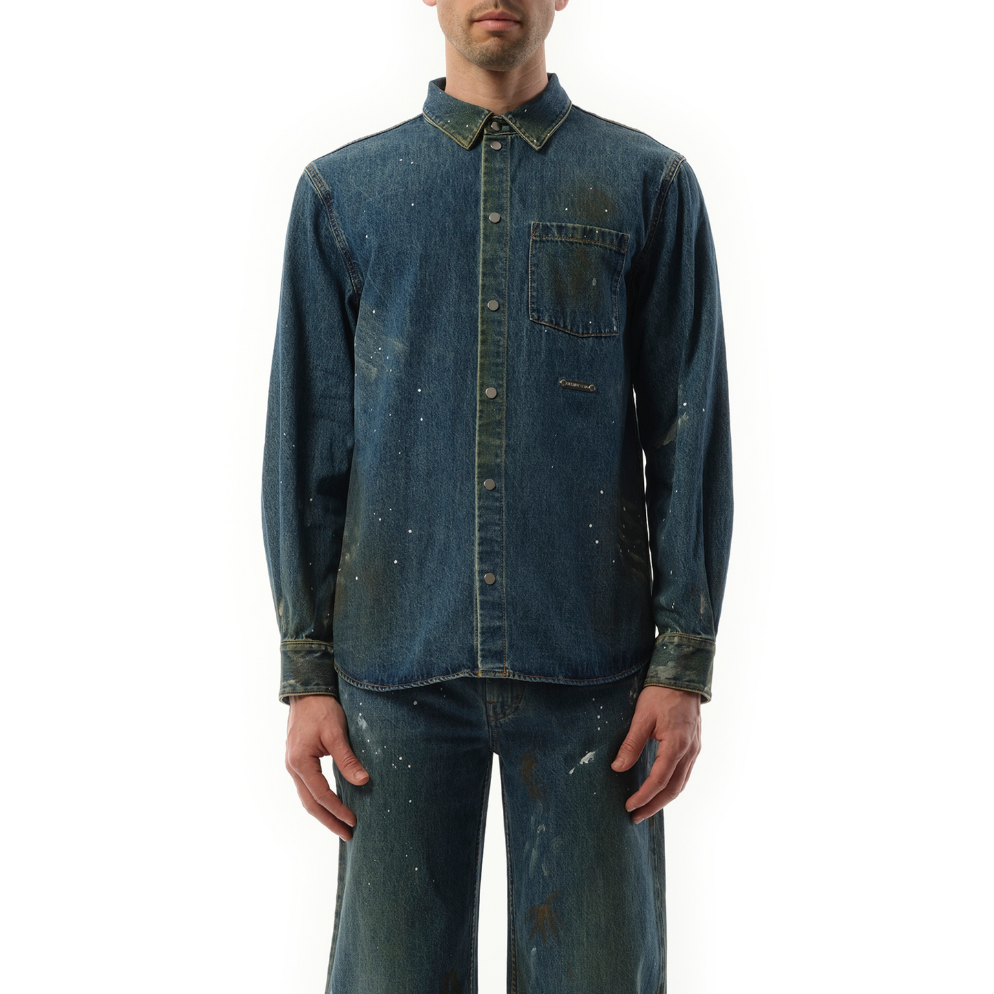 Painted Denim Shirt in Mid Indigo