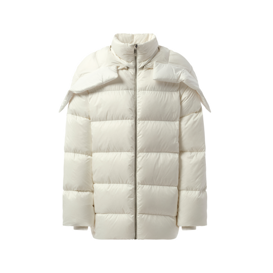 Rick Owens x Moncler Hooded Cyclopic Coat in Milk