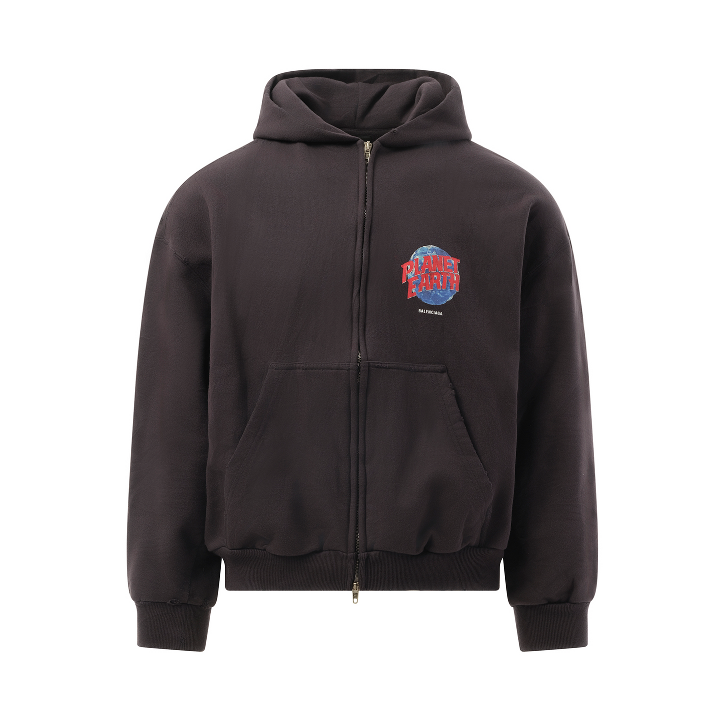 Planet Earth Zip-Up Hoodie in Washed Black