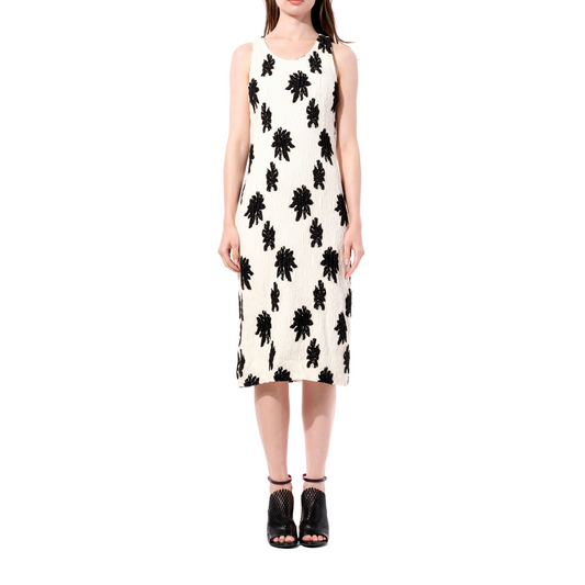 Cloque Silk Dress in White/Black