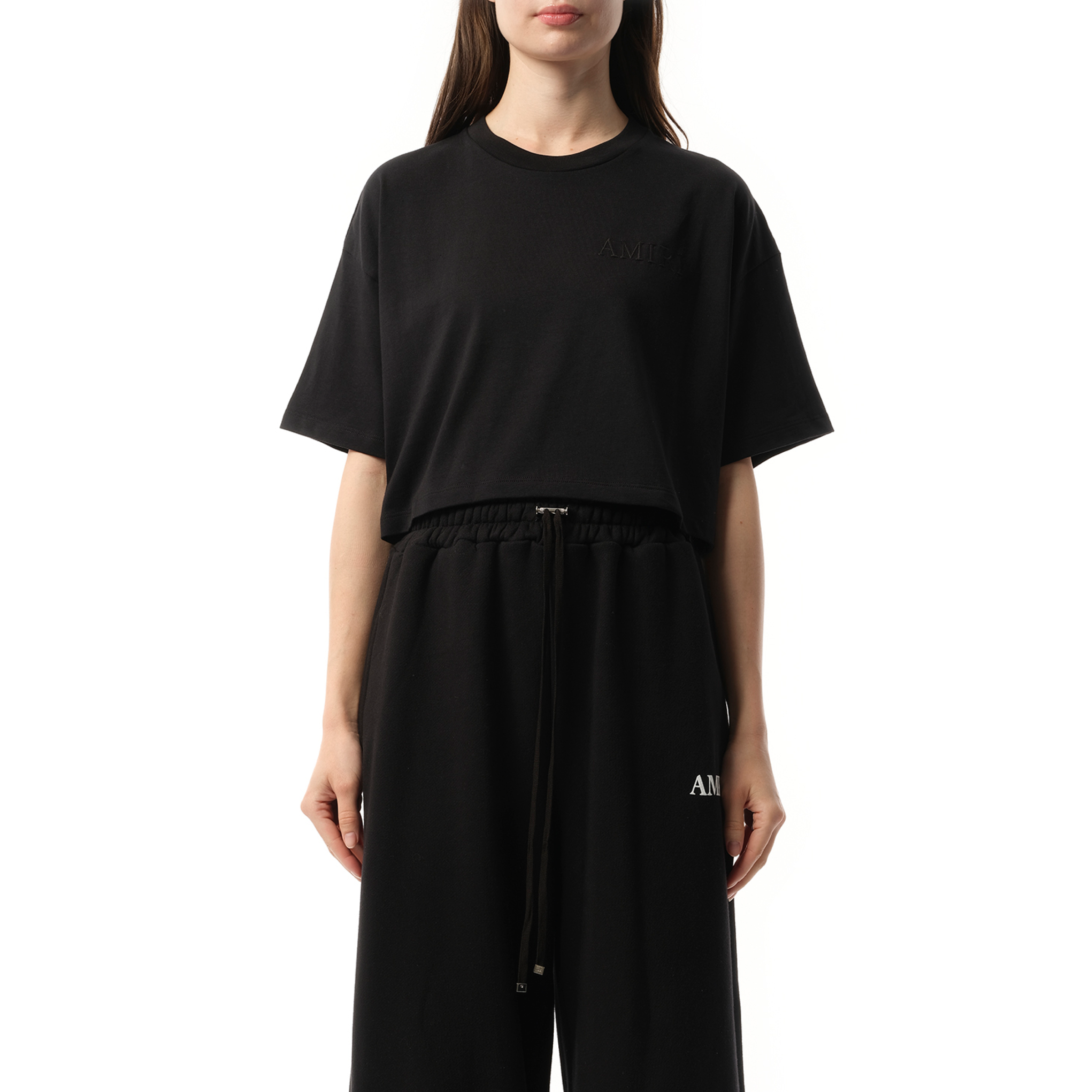 Amiri Embroidered Cropped T-Shirt in Black