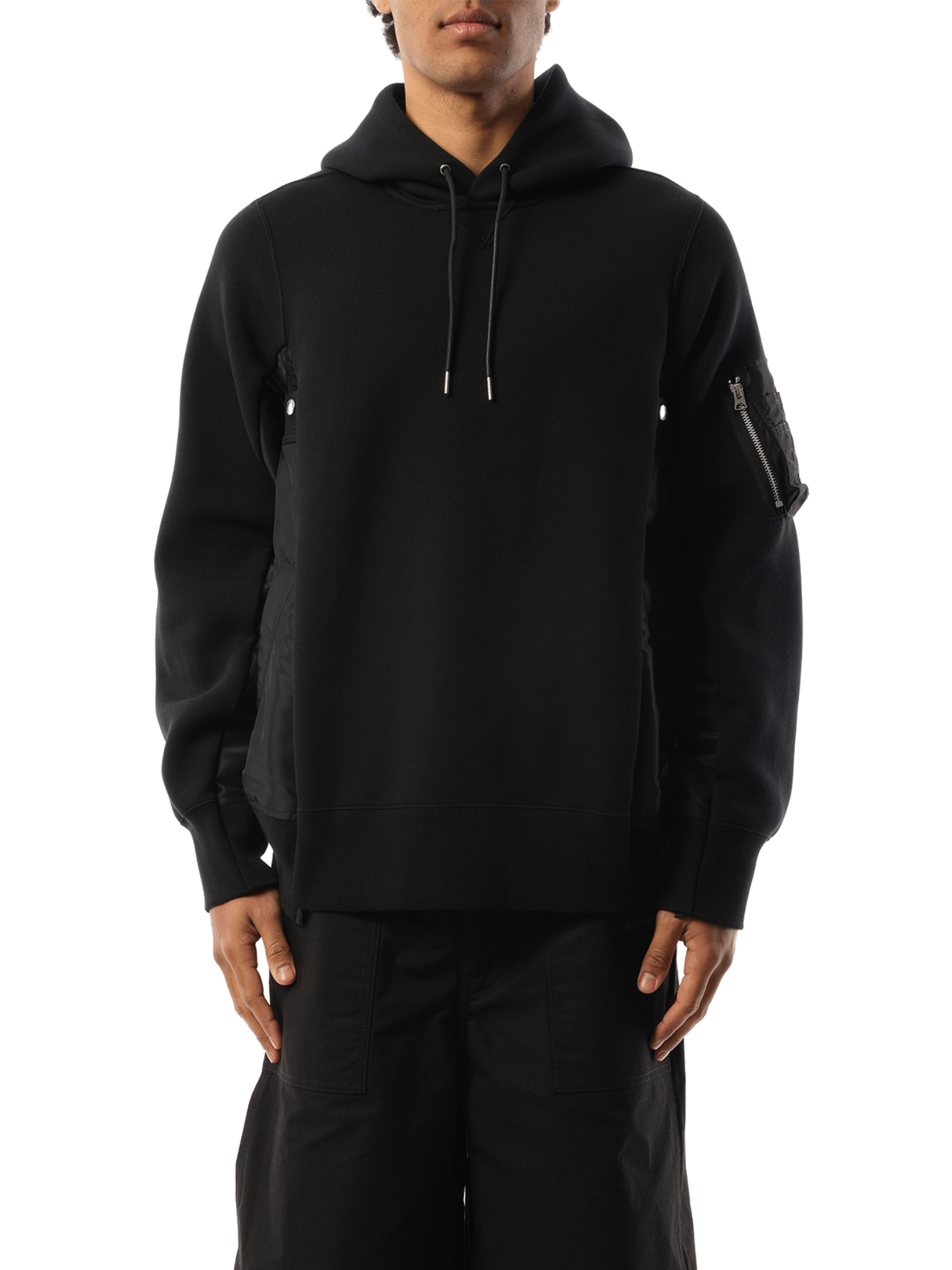 Sacai Sponge Sweat Nylon Twill Hoodie in Black