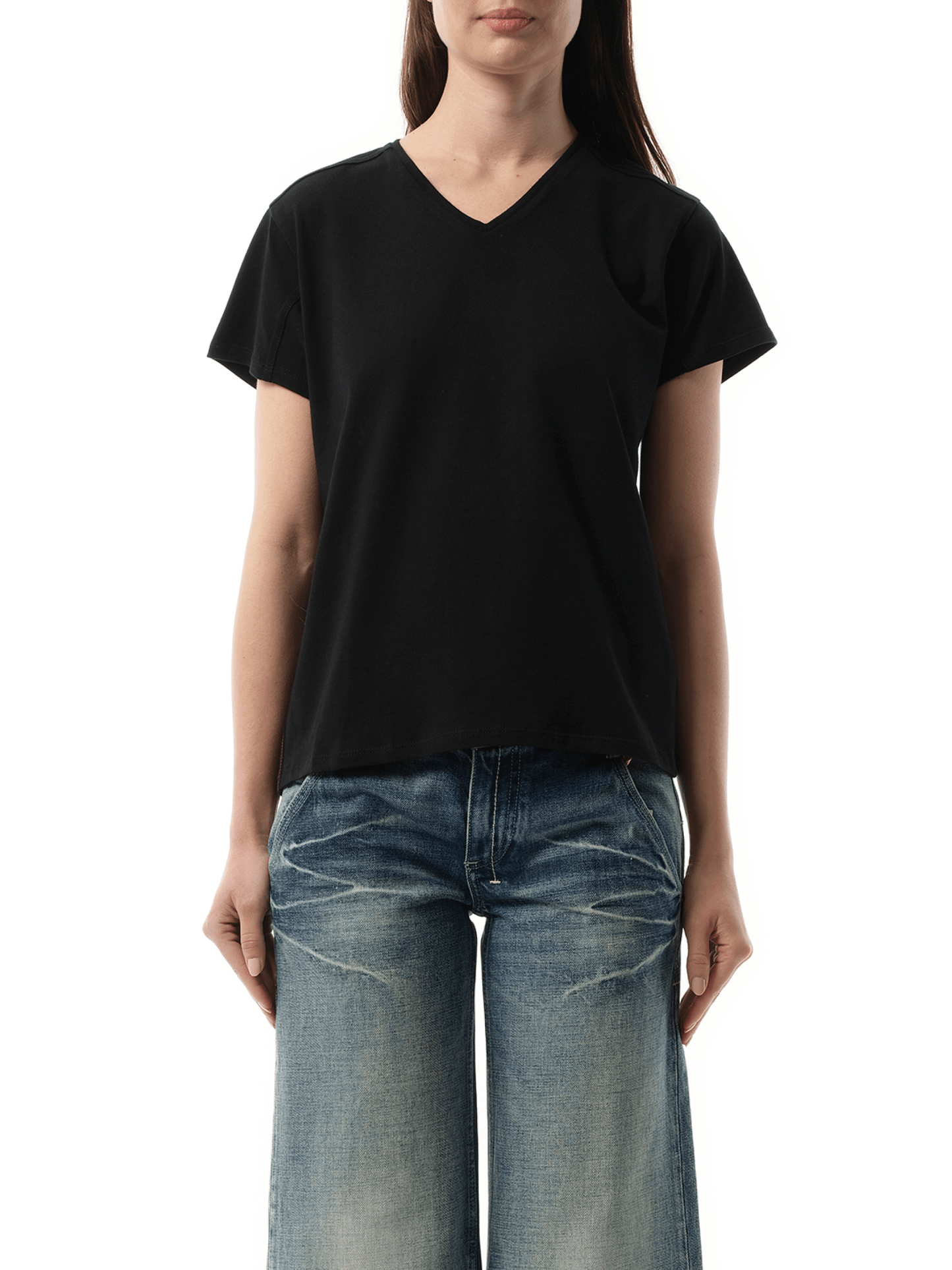 V-Neck Short Sleeve T-Shirt in Black