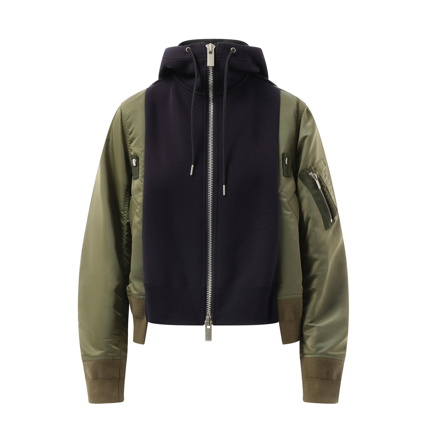 Sponge Sweat Nylon Twill Zip Hoodie in Navy/Khaki