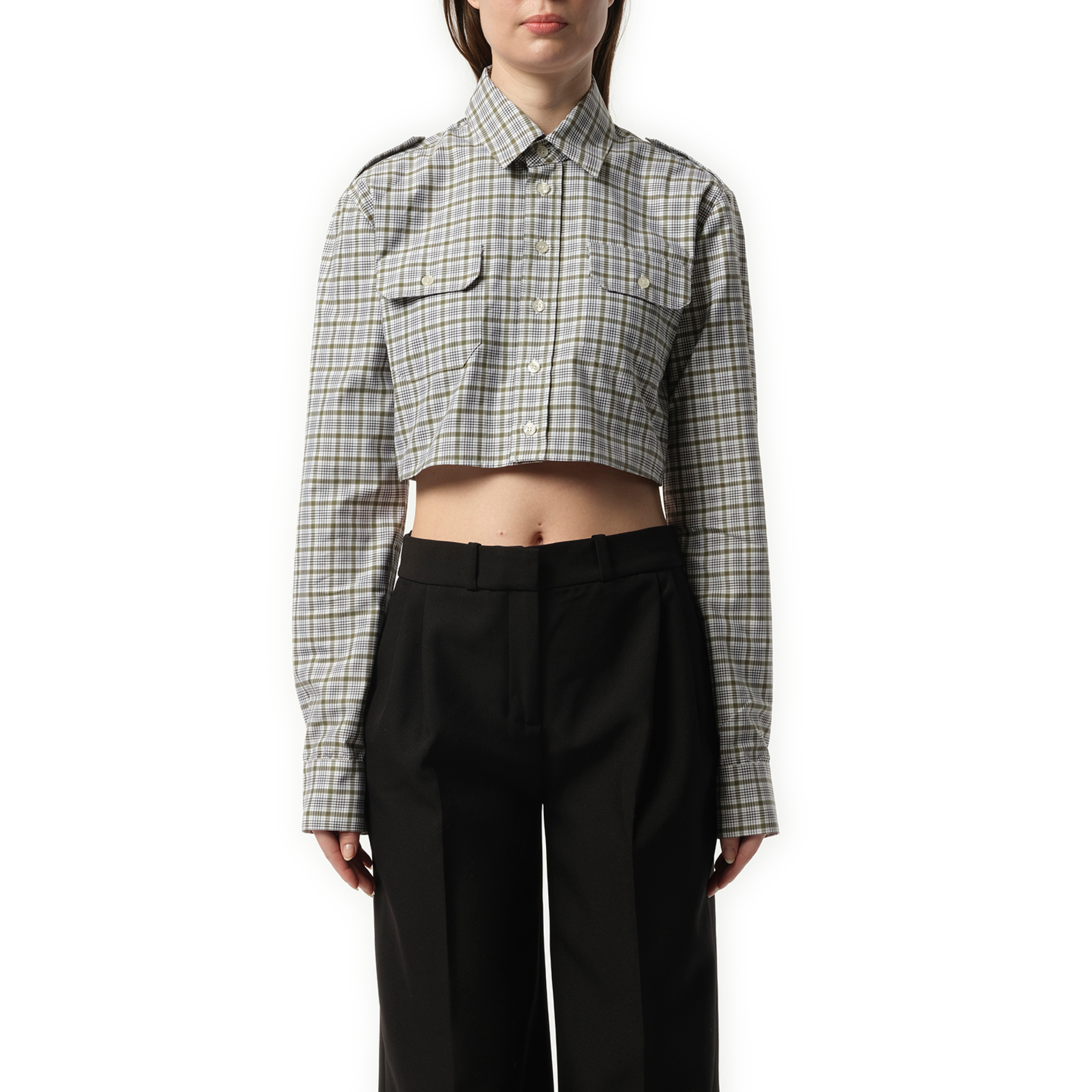 Cropped Shirt in Green/White