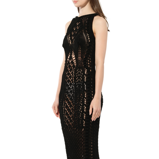 Balmain Long Crochet Knit Dress