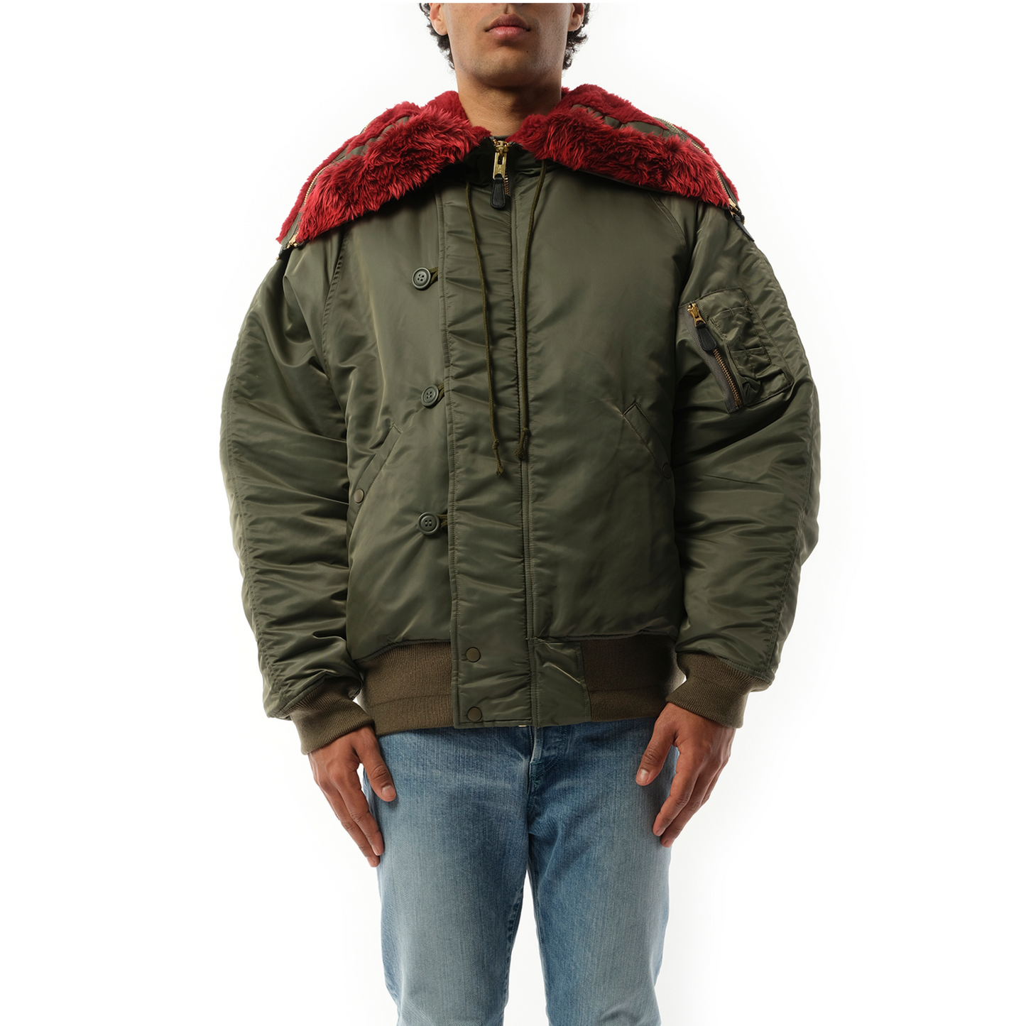 Petal Mouth Hood Bomber Jacket in Khaki