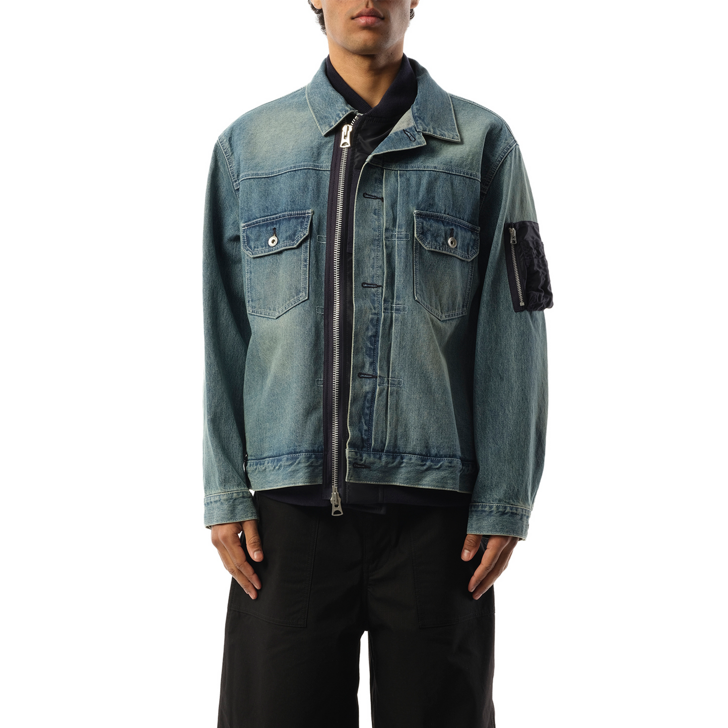 Denim x Nylon Jacket in Light Blue