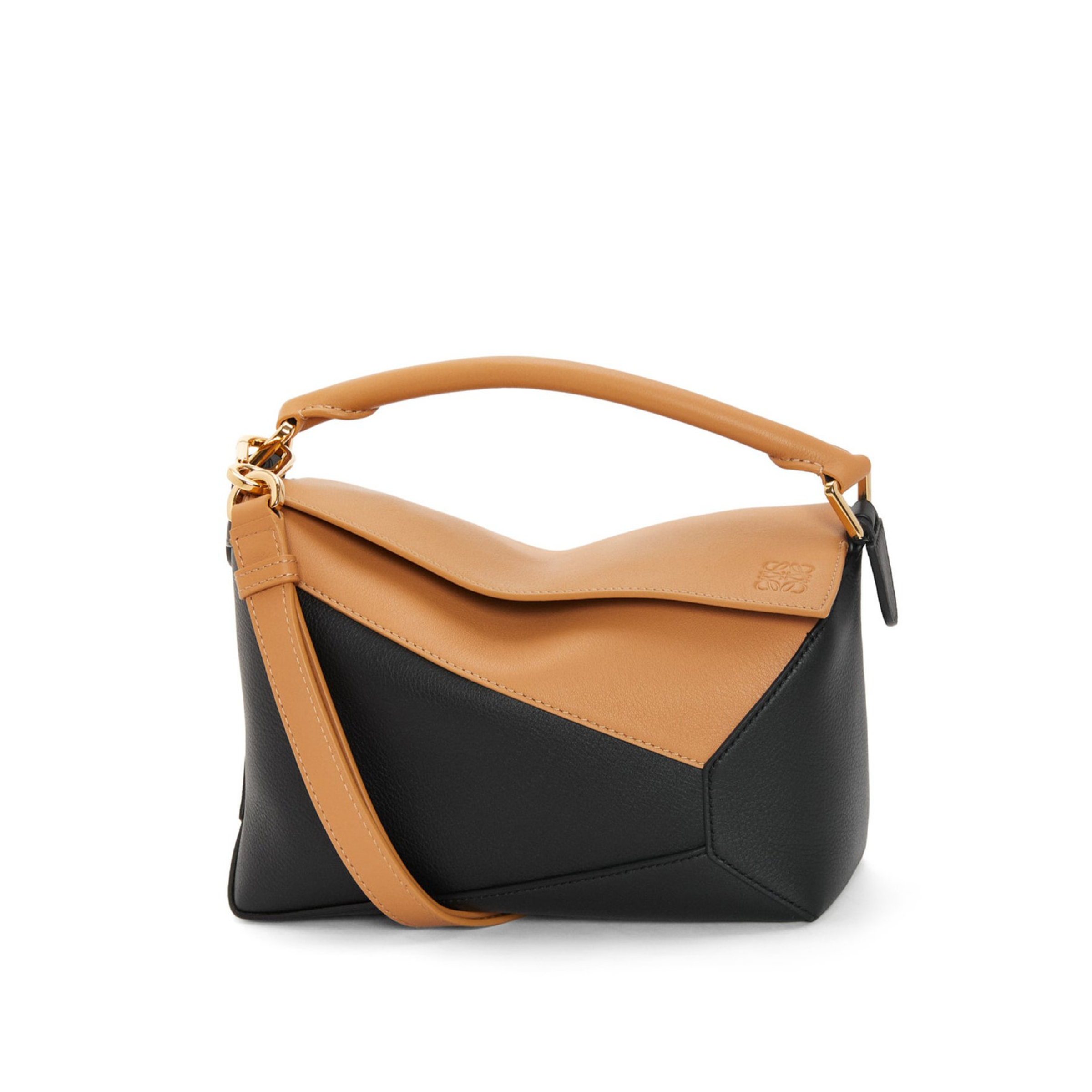 Puzzle Edge Small Bicolour Bag in Warm Desert/Black