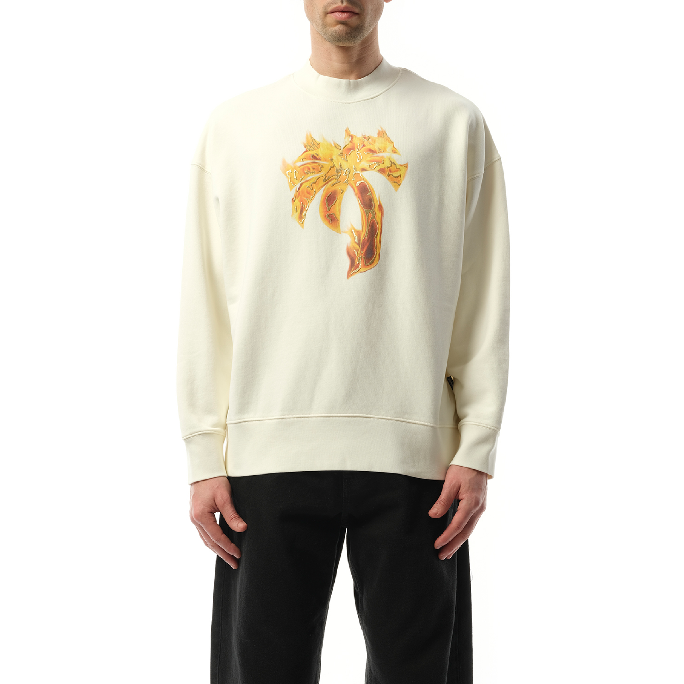 Burning Palm Crew Sweatshirt in Off White/Gold