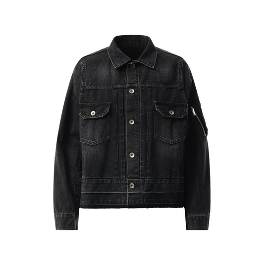 Denim x Nylon Twill Jacket in Black