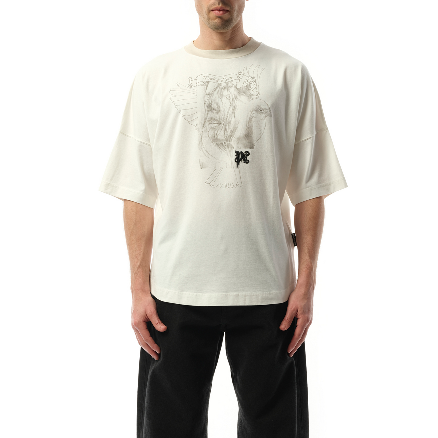 Portrait Pencil Over T-Shirt in Off White/Grey