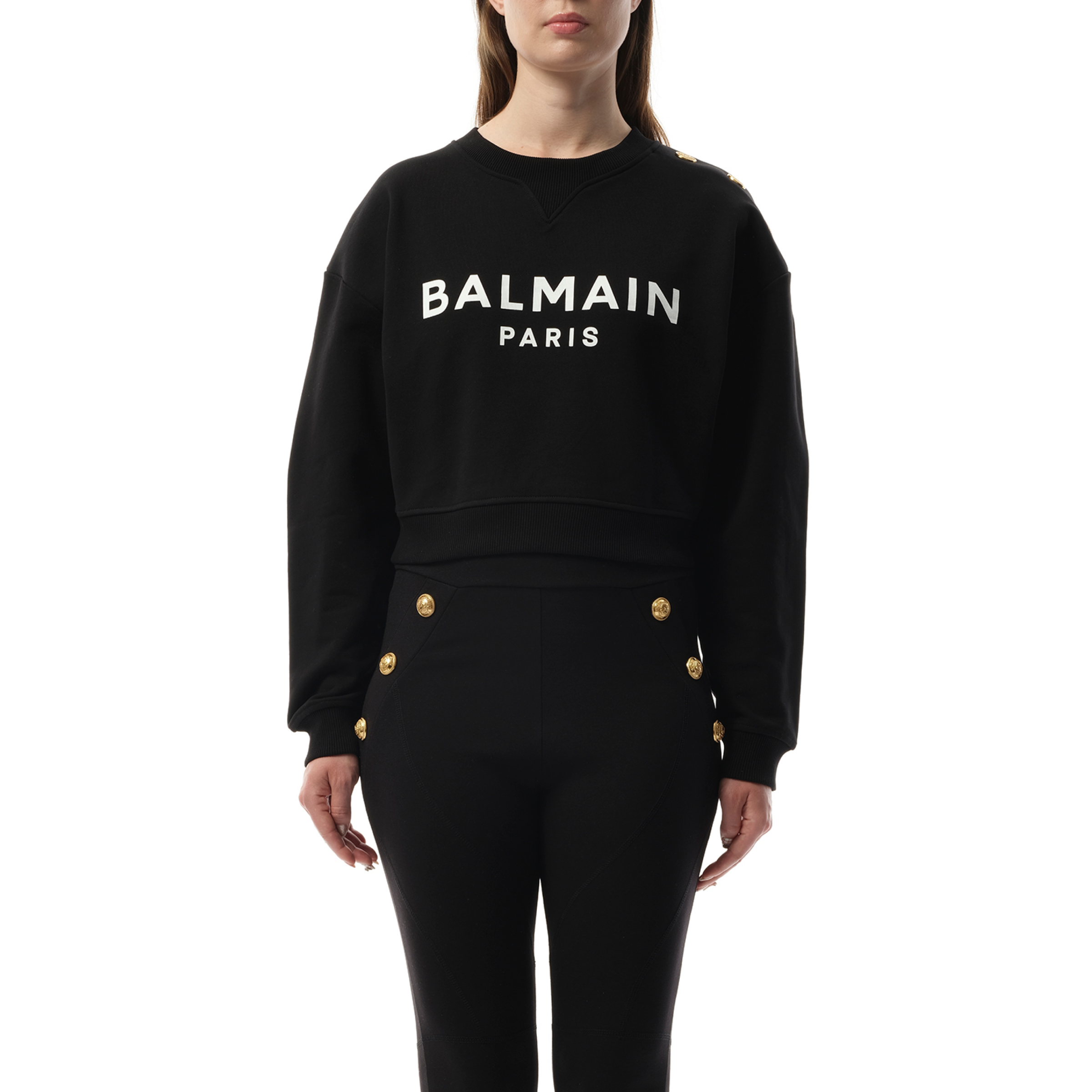 3 Button Balmain Printed Sweatshirt in Black/White