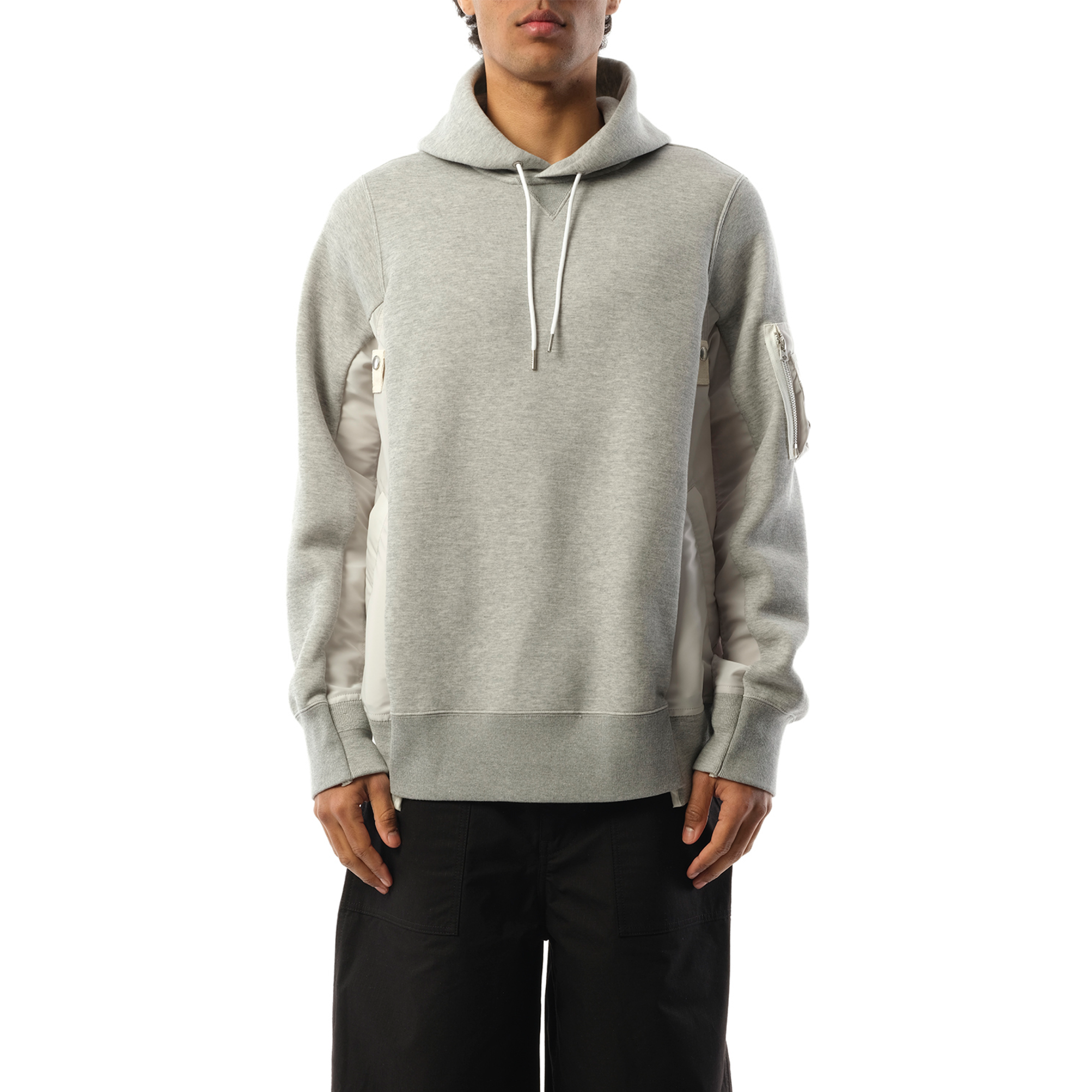 Sponge Sweat Nylon Twill Hoodie in Light Gray