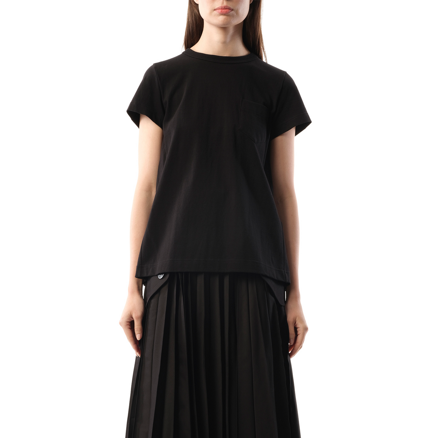 Cotton Poplin x Jersey T-Shirt in Black