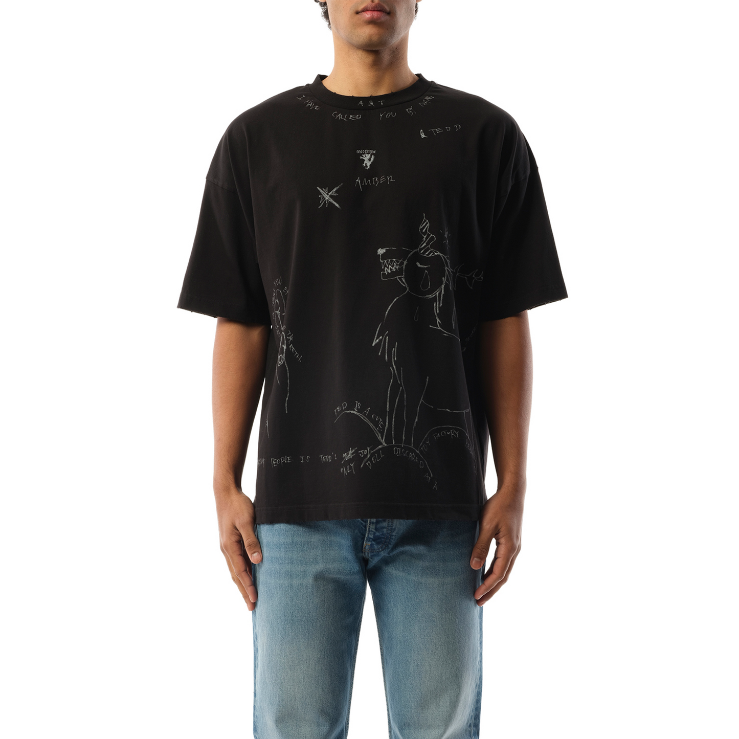 Dyed Print Short-Sleeved T-Shirt in Black